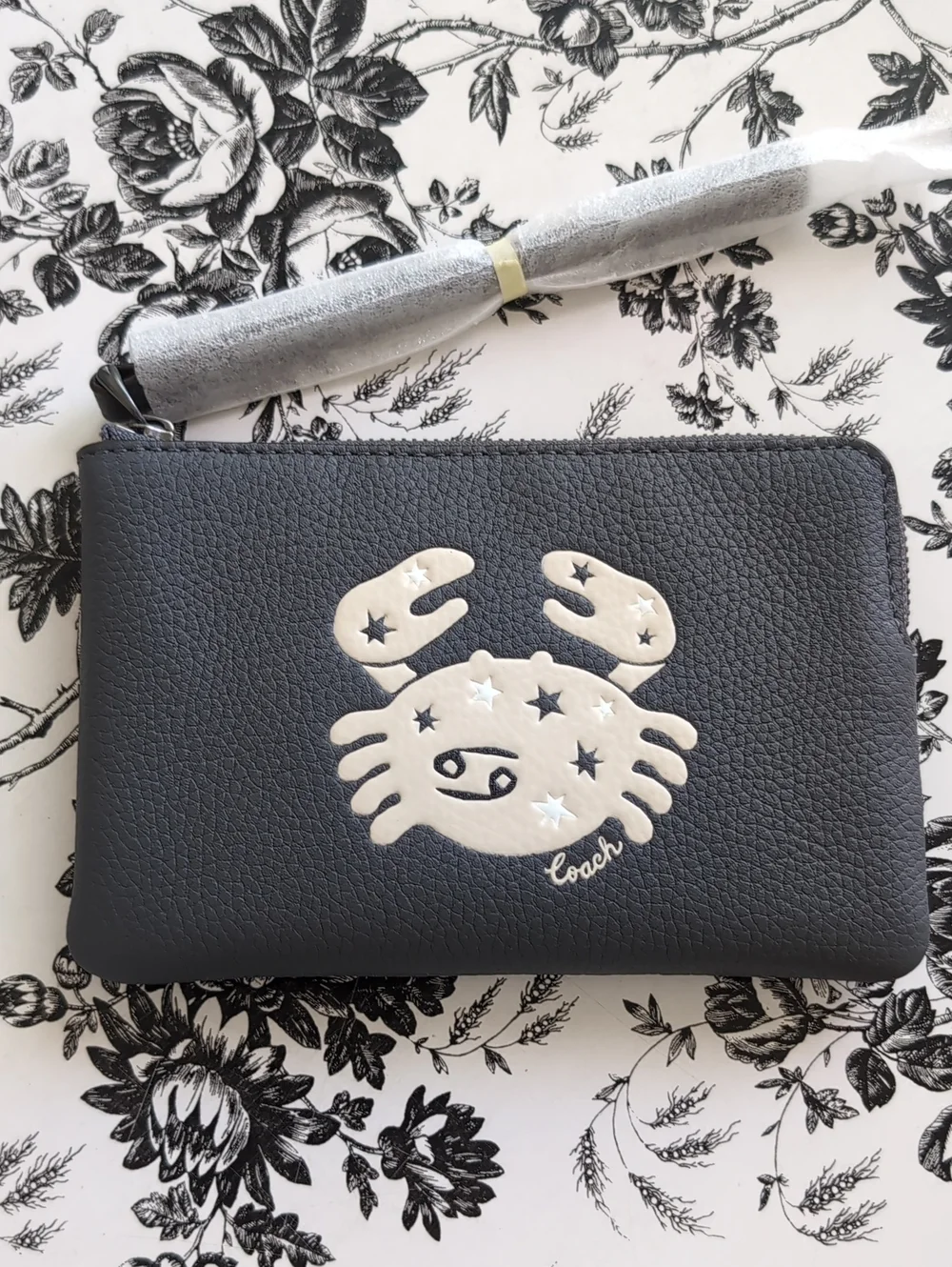 Coach Grey Leather Wristlet with Cancer Cream Crab